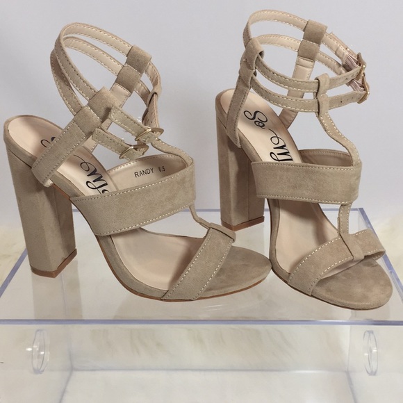 So Me Shoes - Beige Suede Strappy Heels